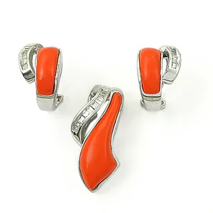 Conjuntos de Joyería Fina para Mujer Art Palace, Plata 925 Chapada en Oro, Aretes y Colgante de Coral, Diseño Moderno Minimalista con Engaste de Bisel - Product Image 2