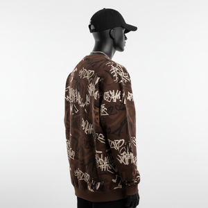 Sudadera Extra Grande de Felpa Gruesa de 350 GSM con Estampado de Grafiti de Camuflaje Marrón con Parche Bordado, Sudaderas Básicas - Product Image 4