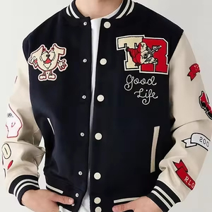 แจ็คเก็ตเบสบอล Letterman คุณภาพสูง ODM OEM ผลิตตามสั่งจากโรงงานโดยตรง ผ้าขนสัตว์ 100% คอตั้ง ปักลายดีไซน์เนอร์ - Product Image 4