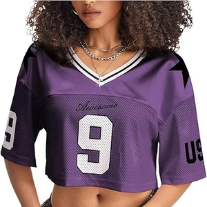 OEM impression personnalisée femmes été à manches courtes Crop T-shirt respirant football américain maillot goutte épaule col en V grande taille - Product Image 1