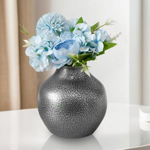 Jarrón Redondo de Hierro con Acabado Martillado y Color Plateado, Maceta Vintage Plateada para Decoración de Bodas y Mesas - Product Image 1