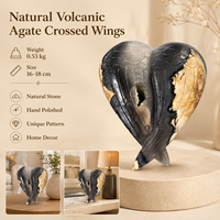 Ornement en Agate Volcanique Ailes Croisées, Pièce Décorative en Cristal Poli à la Main pour Bureau, Étagère et Présentation Spirituelle