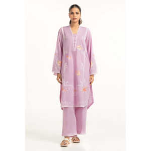 Ensemble coordonné bohème violet clair en tissu poly slub brodé pour femme, tenue 2 pièces printemps/été, tailles XS XXS XL - Product Image 2