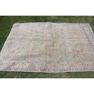 Alfombra Vintage de 4.6x6.8 pies, Alfombra Turca con Borde Azul de Lana - Product Image 3