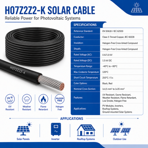 Câble en cuivre étamé HUAQI, isolé XLPE, 6 mm², 10 mm², câble solaire photovoltaïque, câble électrique DC pour panneaux solaires PV - Product Image 4