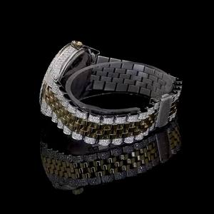 Montre mécanique de luxe avec diamants naturels, bracelet jaune en acier inoxydable, cadran à aiguilles bleu marine, cadeau idéal pour homme - Product Image 3