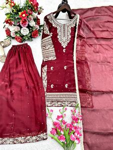 Nouvel ensemble de palazzo et de dupatta en soie de designer pour femmes, prêt à porter pour les mariages et les fêtes, costume de palazzo prêt à porter pour la vente à l'exportation - Product Image 4