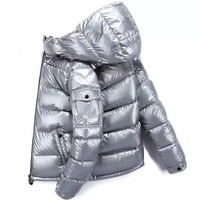Blouson Bomber d'Hiver Personnalisé pour Homme, Brillant, à Capuche, Col Montant, Réversible, Grande Taille, Matelassé Noir, pour l'Extérieur
