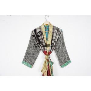 Robe Kimono Maxi en Soie Élégante et Respirante pour Femme, Col en V, Fermeture à Cordon, Manches Longues, Longueur Entière, Design Patchwork - Product Image 2