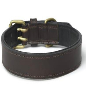 Collar de perro hecho de cuero puro marrón de alta calidad con hebilla de rodillo de doble pasador Chapado en latón fuerte y anillo en D a bajo precio - Product Image 6