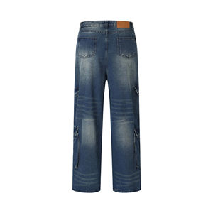 Custom Design Men's Jeans <b>Pants</b> Breathable <b>Stretch</b> Fitted Casual <b>Cargo</b> Pocket Denim For Spring Winter Washed Technique On Sale - Product Image 2
