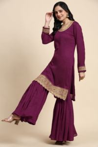 Trendmalls Conjunto de bordado de seda de arte étnico para mujer Salwar Kurta con Dupatta () - Product Image 3