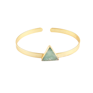 Pulsera ajustable de amazonita Natural con forma de triángulo de aspecto clásico, brazalete abierto hecho a mano, chapado en oro, regalo - Product Image 1