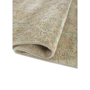 Tapis en laine et soie noué à la main Aurora Blue AKWS-13037 pour salon, motif rectangulaire médaillon fait main, patchwork abstrait - Product Image 2