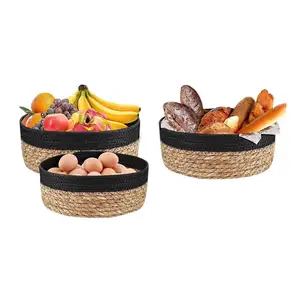 Fast shipping Round Seagrass Baskets Set for Organizing Wicker Storage Basket for Fruit, Doubles as a Bread Serving Basket