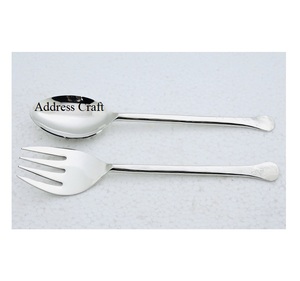 Ensemble de couverts à salade en acier inoxydable poli miroir 18/8, cuillère et fourchette manuelles pour servir les fruits et les aliments, outils à salade très vendus - Product Image 4