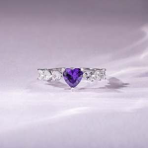 Anillo de Promesa Personalizado Jeulia con Corazón - Plata de Ley con Zirconia de Piedra Natal, Bañado en Rodio, Regalo Geométrico - Product Image 4