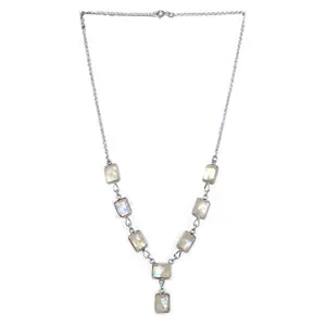 Collar de Piedra Lunar con Baño de Rodio para Mujer, Opción de Regalo, Cadenas de Plata 925, Granate, Cuarzo, Topacio, Amatista - Product Image 1
