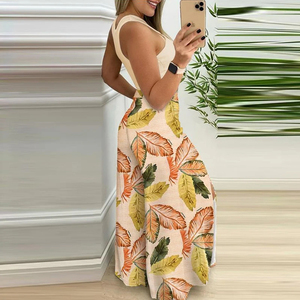 Printemps été sans manches gilet costume ensemble femmes mince serré creux T-shirt + jambe large fendu pantalon tenues décontracté ample deux pièces - Product Image 6