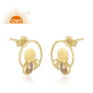 Custom Design Best Quality Sterling Silver 18K Gold Plated Natural <b>Citrine</b> Gemstone Stud <b>Earring</b> Demi Fine Jewelry Manufacturer - Product Image 2