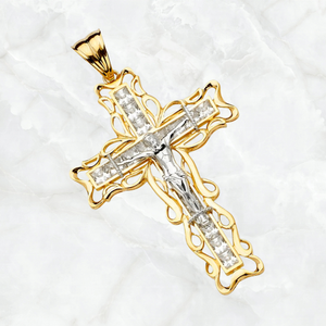 Super Trendy Gold Silver Two-Tone Plated Cross Charm Colgante Collar Impresionante Diseño Moderno para Mujeres Hombres Joyería para Niños - Product Image 3