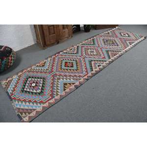 Alfombra de 3.2x10.7 pies, Alfombra Turca Vintage, Alfombra de Lana Herki Azul - Product Image 2