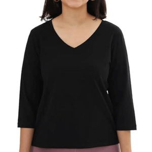 Camiseta de Verano para Mujer, Negra, Tejido Sólido, de Alta Calidad, Corte Regular, 100% Algodón, Transpirable y Resistente - Product Image 1