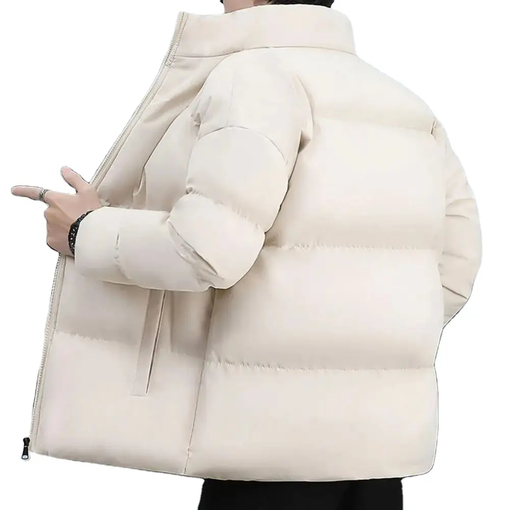 Homens 100% Algodão Casaco Premium Men's Windproof Down Jacket com Stand Collar Calor Retenção Pescoço para Exterior