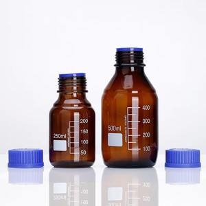 Botella de reactivo de vidrio ámbar de 250ml de grado de laboratorio con cuello estrecho y tapón de rosca de polipropileno (PP) - Product Image 5