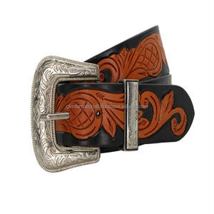 Cinturón de herramientas de cuero occidental con diseño tallado a mano para hombre con hebilla de diseñador vintage y cinturón con lazo de metal - Product Image 2