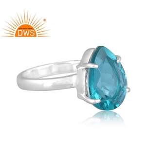 La mejor calidad fina plata esterlina doblete Santamaria aguamarina cuarzo piedra preciosa anillo apilable fabricante de joyería personalizada - Product Image 2