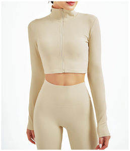 Naranja Mujeres Deportes Yoga Ropa Camisas de manga larga Cremallera Fitness Ropa de mujer al por mayor - Product Image 3