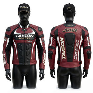 Blouson de moto premium en toile 1000 GSM, coupe-vent et respirant, avec capuche, bordeaux, noir et panneaux blancs - Product Image 1