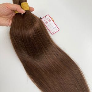 Lujo 100% Extensiones de cabello humano vietnamita Sin cortar Suelto a granel Marrón oscuro #4 100g Doble dibujado Cabello a granel Sin trama - Product Image 1