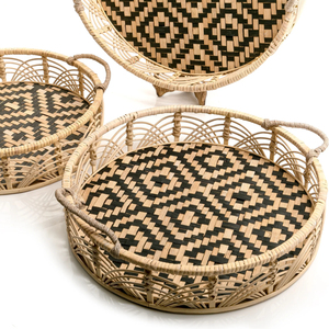 Round Shape Wooden Food Dessert <b>Trays</b> Different Sizes <b>Black</b> Powder Coated Iron Handles Stylish and Durable Hotel Ware - Product Image 6
