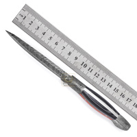 Pisau Berburu Baja Damaskus DD-DAM-571 yang Dapat Disesuaikan, Bilah Lurus 9cm, 58-60 HRC, Gagang Micarta Bertekstur, Full Tang, Untuk Aktivitas Luar Ruangan