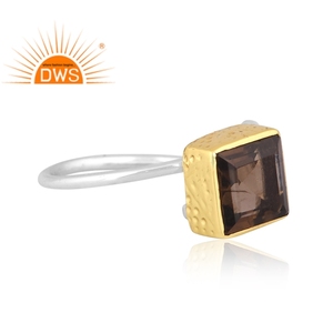 Best Quality Fine Sterling Silver Natural Smoky <b>Quartz</b> Gemstone Stackable <b>Ring</b> Custom Jewelry Manufacturer - Product Image 2
