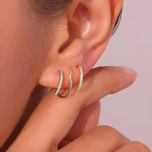 Pendientes de Moda, Joyería de Plata de Ley 925, Brillante Moissanita, Diamante, Cruz, Línea Doble, Pendientes de Oreja, Joyería para Mujer - Product Image 1