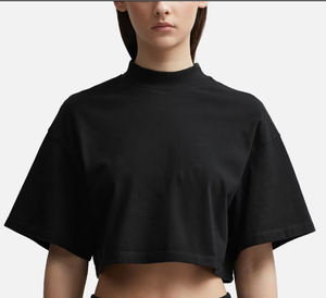 100% Cotton Tshirts <b>Women</b> Oversize Mock Neck Crop Top Tshirts Custom Logo Sexy Style Tee Vector Cropped T-<b>shirt</b> - Product Image 1