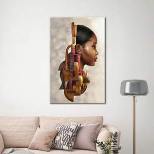 Toile imprimée : Œuvre d'art abstraite de femme musicienne pour la décoration de bureau, encadrée pour galerie - Product Image 1