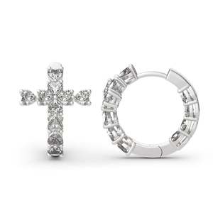 Pendientes Jeulia con Cruz y Corazón de Diamantes, Chapados en Oro de 14K, para Compromiso - Product Image 1