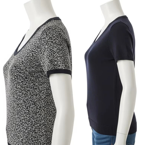 Camisetas de Punto con Cuello Redondo Antiarrugas para Mujer, Mezcla de Algodón, Suaves, Elásticas, Transpirables, para Uso Diario, Tops Casuales de Moda para Damas - Product Image 1