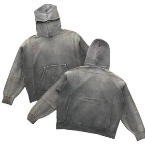 Sweat à capuche en coton French Terry de haute qualité pour homme, streetwear personnalisé 2025, lavable à l'eau, délavé, fermeture éclair double face avec logo frontal - Product Image 1