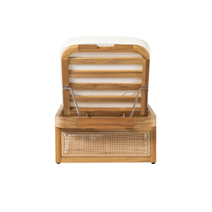 Modern Solid Teak Wood Sun Lounger with Adjustable Backrest Thick <b>Cushion</b> <b>Rattan</b> Panel Base for Outdoor Hotel Villa Poolside - Product Image 6