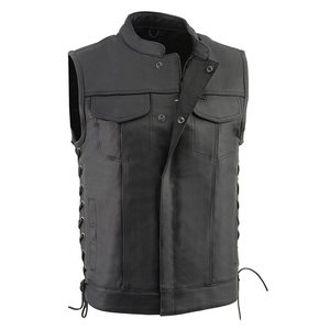 Chaleco de motorista de lana Reversible a la moda para hombre, Chaleco de cuero personalizado bordado con patrón sólido transpirable para moto para otoño - Product Image 5