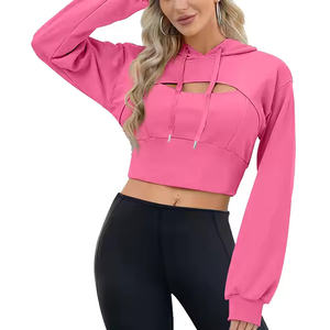 Femmes personnalisées 2025 marque personnalisée Logo haut court à capuche cordon épaules tombantes OEM motif blanc couleur unie pour l'hiver - Product Image 1