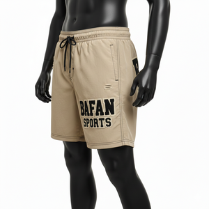 Shorts de bain en polyester beige de haute qualité, légers, à séchage rapide, respirants, avec taille élastique, logo brodé personnalisé, shorts pour hommes - Product Image 6