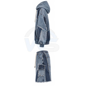 Ensemble short et sweat à capuche pour homme, style décontracté, broderie et patchwork effet vieilli, confortable, mode quotidienne, vente en gros - Product Image 3