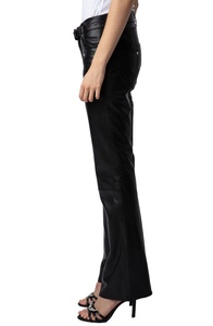 Elegantes pantalones de invierno con frente plano XL para mujer, decoraciones con logotipo de encaje de cuero estampado lavado, Material de retazos de colores a rayas - Product Image 4