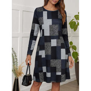 Vestido Supreme geométrico de manga larga y cuello redondo para mujer, 28730 - estampado - Product Image 1